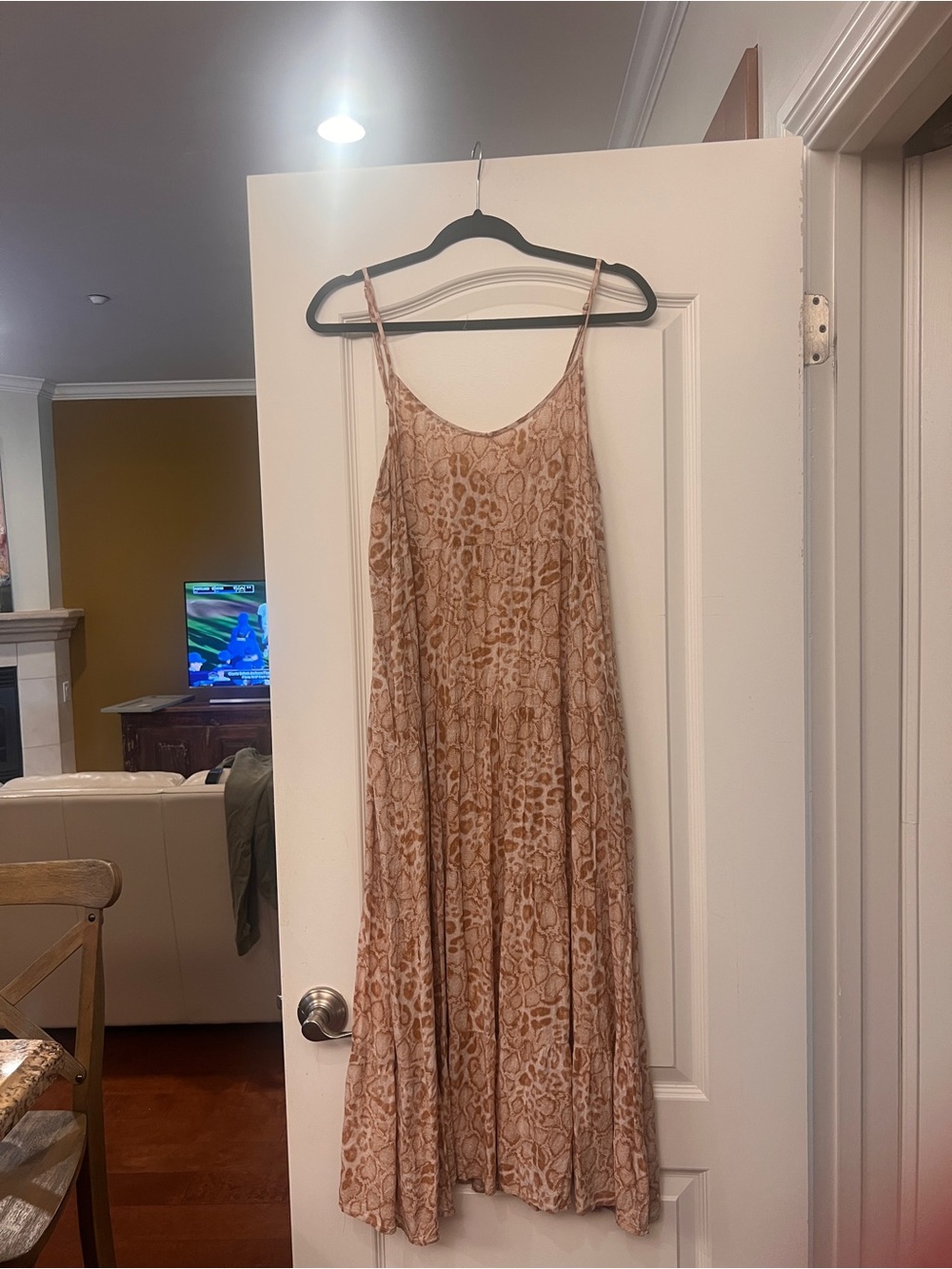 Mumu Tan and Cream Animal Print Tiered Maxi Dress